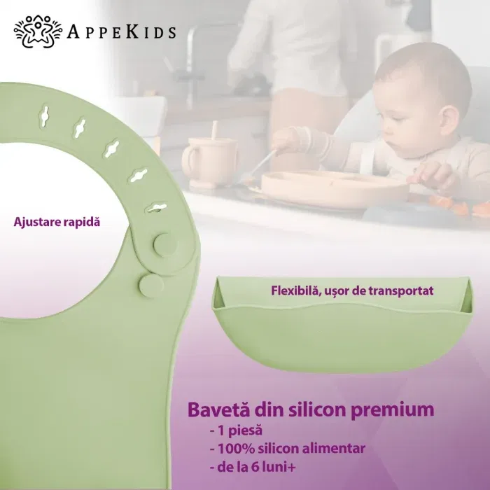 Baveta din silicon, AppeKids - Verde [3]