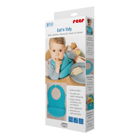 Bavetica din silicon moale cu buzunar colector pentru bebelusi, reglabila, albastra, Reer Eat`n Tidy 25033 [4]