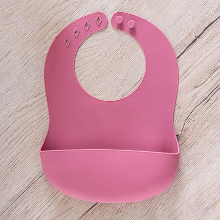 Produse - Bavetica din silicon moale cu buzunar colector pentru bebelusi, reglabila, roz, Reer Eat`n Tidy 25044