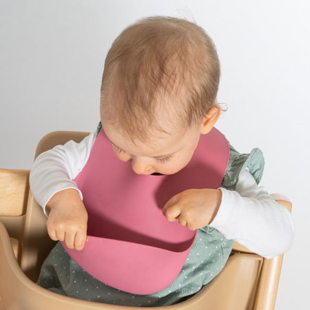 Bavetica din silicon moale cu buzunar colector pentru bebelusi, reglabila, roz, Reer Eat`n Tidy 25044 [2]