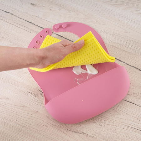 Bavetica din silicon moale cu buzunar colector pentru bebelusi, reglabila, roz, Reer Eat`n Tidy 25044 [3]