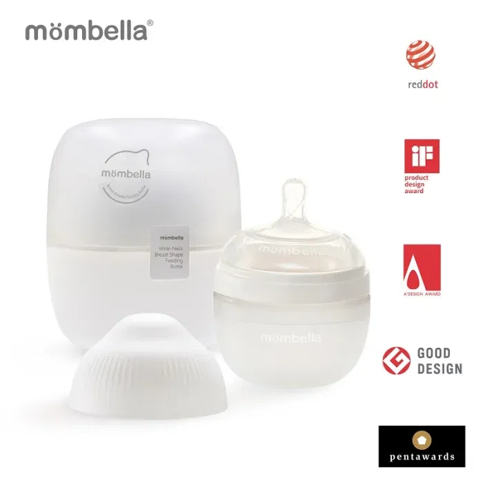 Produse - Biberon Anticolici Mombella Breast-Like, 120ml, Tetina S flux lent, 100% Silicon, Ivory