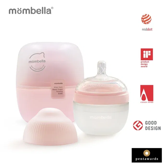 Produse - Biberon Anticolici Mombella Breast-Like, 120ml, Tetina S flux lent, 100% Silicon, Roz