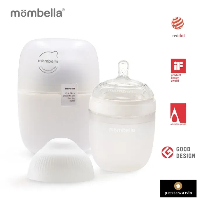 Produse - Biberon Anticolici Mombella Breast-Like, 210ml, Tetina M flux mediu, 100% Silicon, Ivory