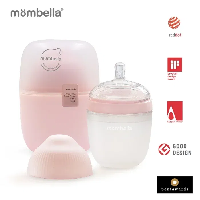 Produse - Biberon Anticolici Mombella Breast-Like, 210ml, Tetina M flux mediu, 100% Silicon, Roz