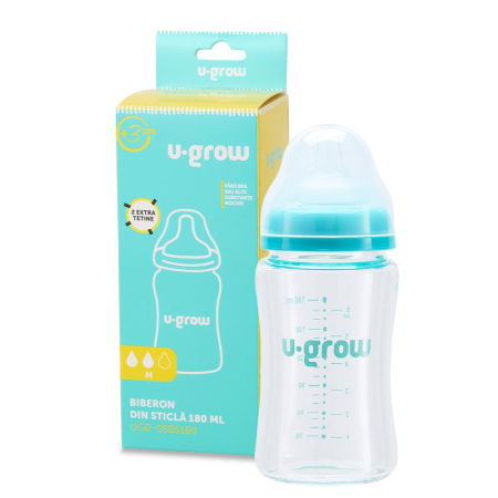 Suzete bebe - Biberon de sticla180 ml+2 tetine, U-Grow
