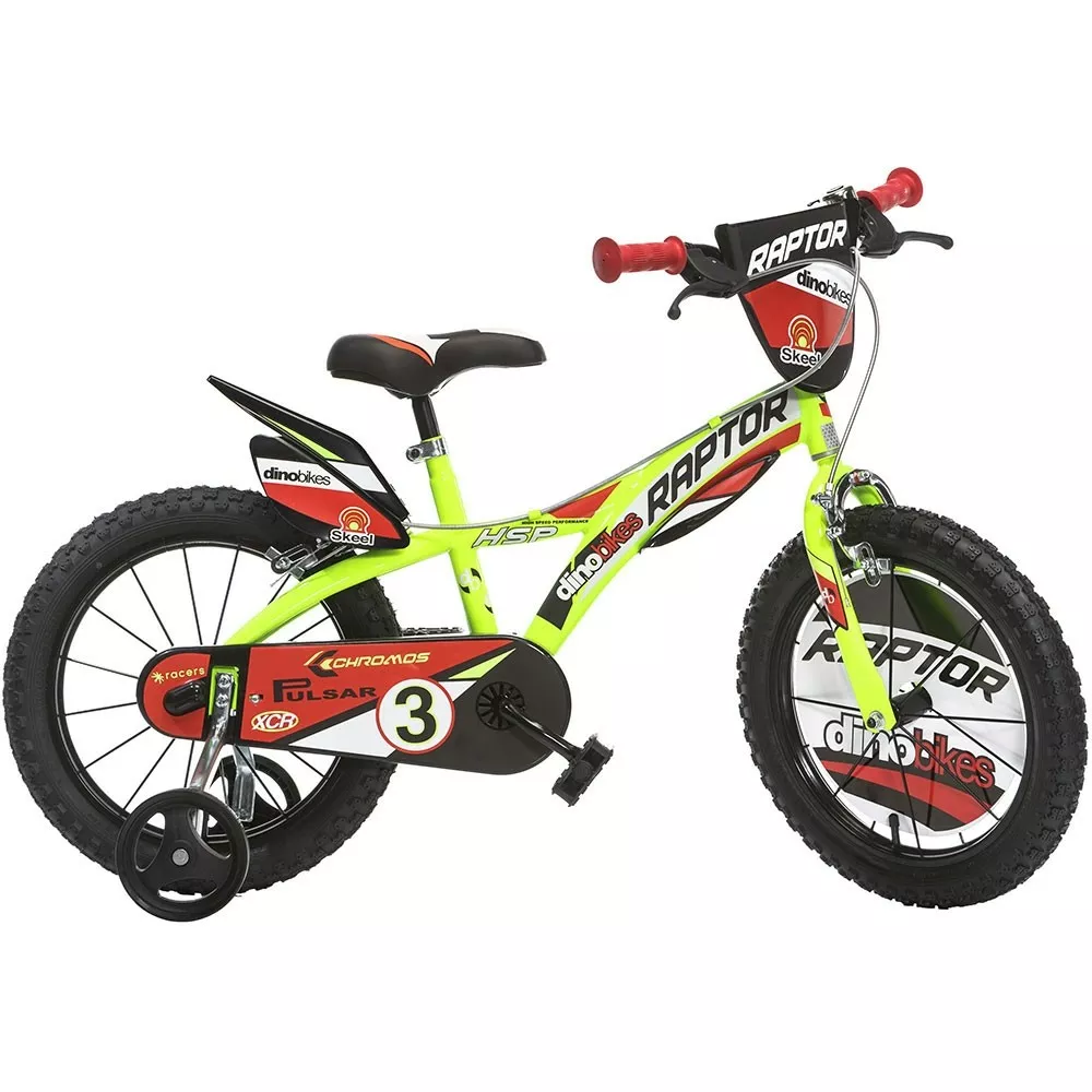 Produse - Bicicleta copii 4-7 ani, cu roti ajutatoare, pentru baieti, Dino Bikes