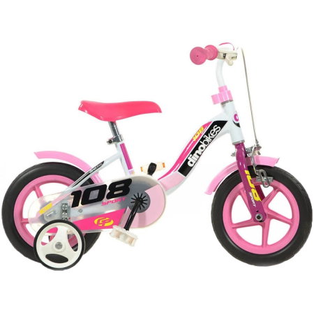 Bicicleta copii Dino Bikes 10" 108 Sport alb si roz cu frana [0]