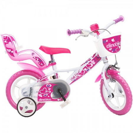 Bicicleta Fetite 3-5 Ani Alb Cu Roz Dino Bikes