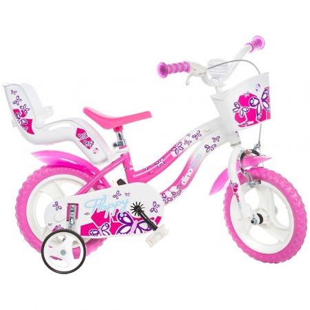 Produse - Bicicleta Fetite 3-5 Ani+ Alb cu Roz Dino Flappy