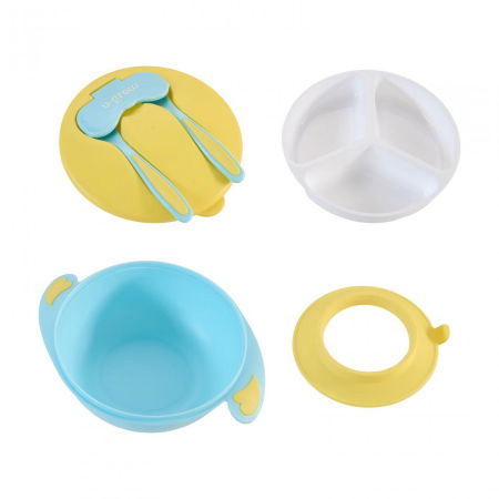 Bol compartimentat cu ventuza antialunecare si capac cu lingurita si furculita, blue, U-Grow [2]