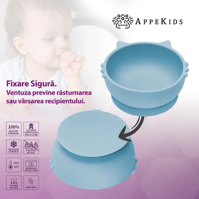 Bol din silicon, AppeKids, Kitty I - Albastru [3]