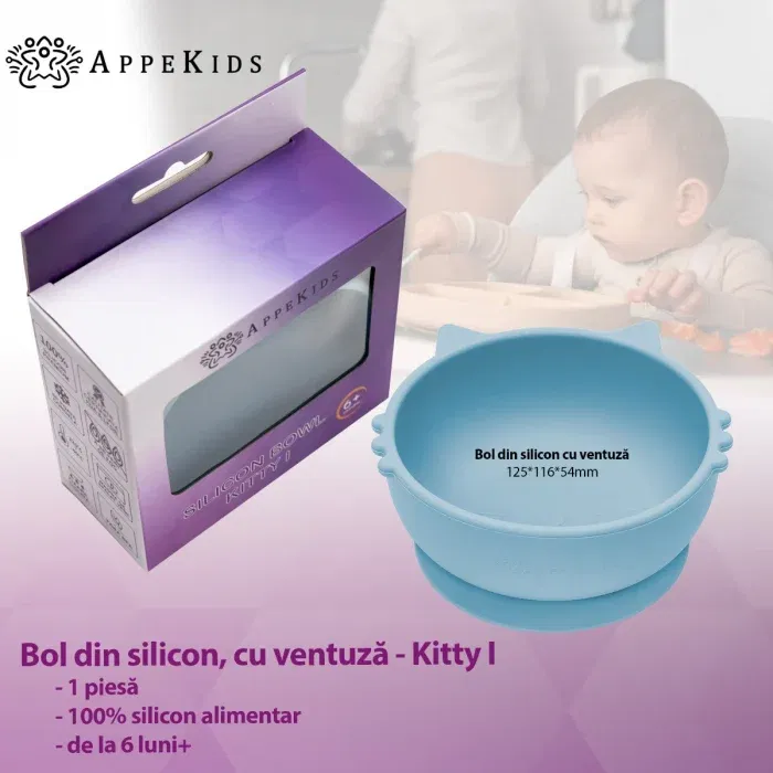 Bol din silicon, AppeKids, Kitty I - Albastru [2]