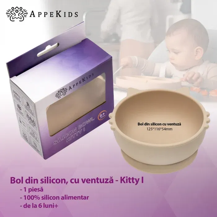 Bol din silicon, AppeKids, Kitty I - Bej [2]