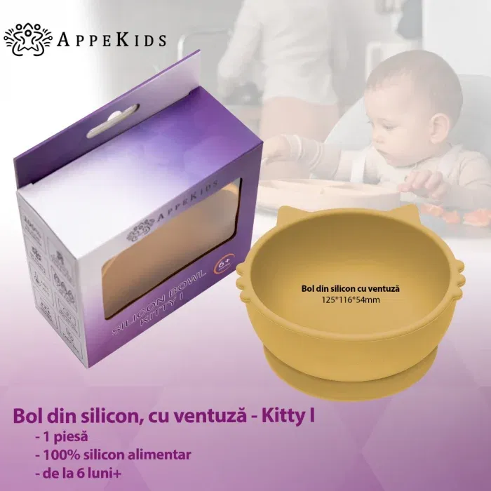 Bol din silicon, AppeKids, Kitty I - Galben [4]