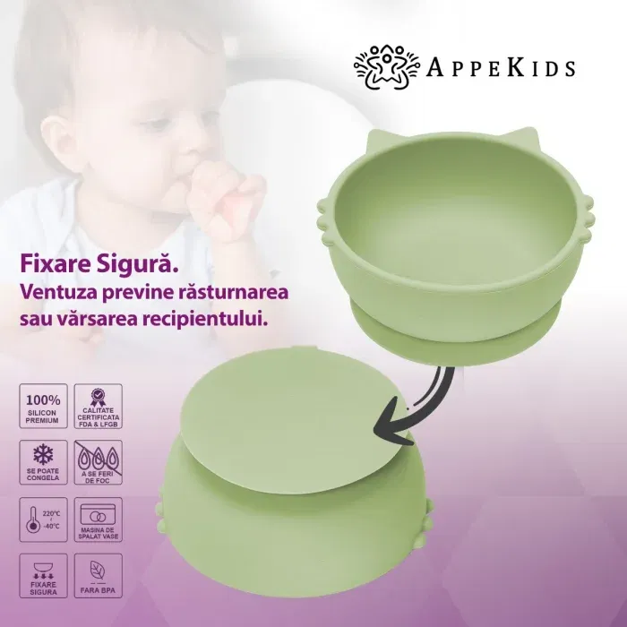 Bol din silicon, AppeKids, Kitty I - Verde [1]