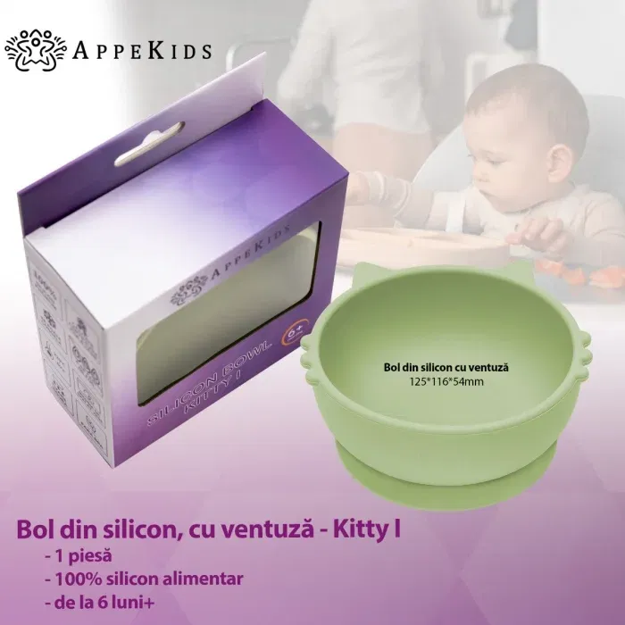 Bol din silicon, AppeKids, Kitty I - Verde [2]