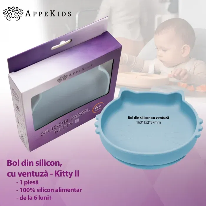 Bol din silicon, AppeKids, Kitty II - Albastru [4]