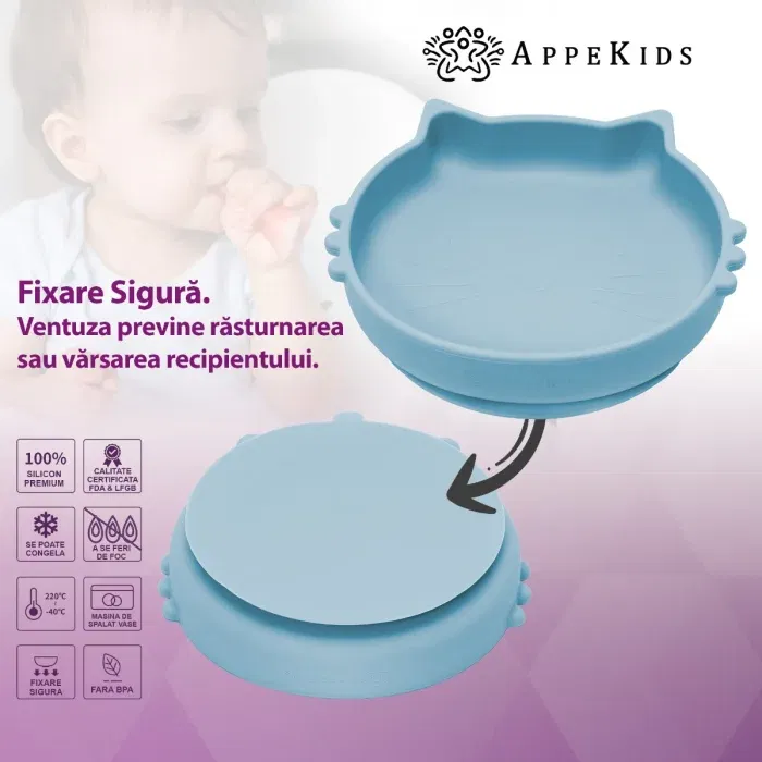 Bol din silicon, AppeKids, Kitty II - Albastru [3]