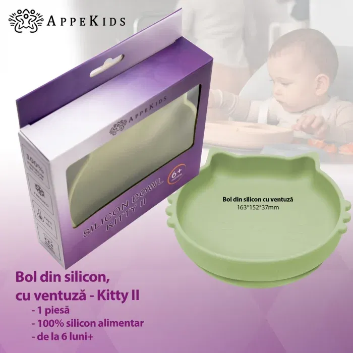 Bol din silicon, AppeKids, Kitty II - Verde [2]
