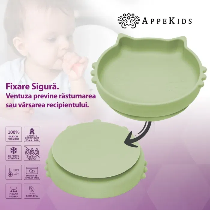 Bol din silicon, AppeKids, Kitty II - Verde [5]