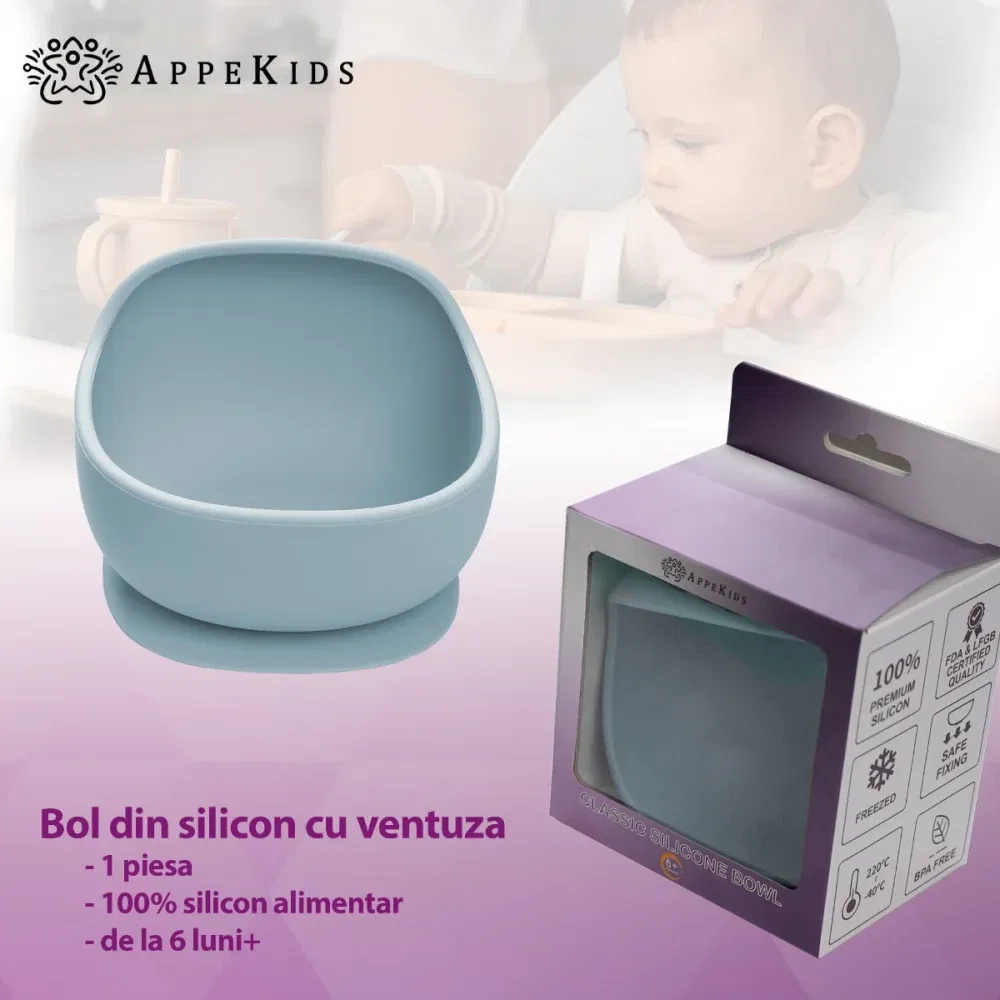 Bol din silicon cu ventuza, AppeKids, Classic - Albastru [2]