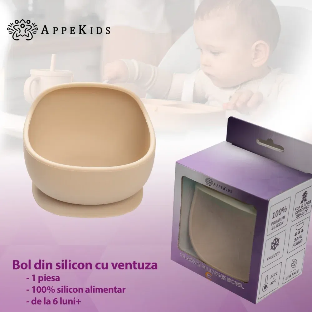 Bol din silicon cu ventuza, AppeKids, Classic - Bej [4]
