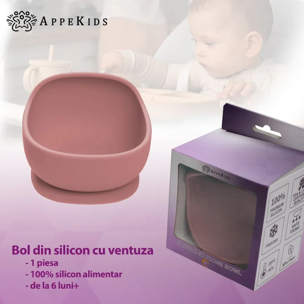 Bol din silicon cu ventuza, AppeKids, Classic - Roz [2]