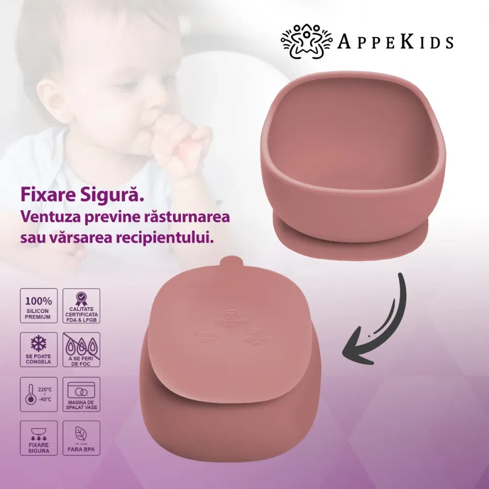 Bol din silicon cu ventuza, AppeKids, Classic - Roz [5]