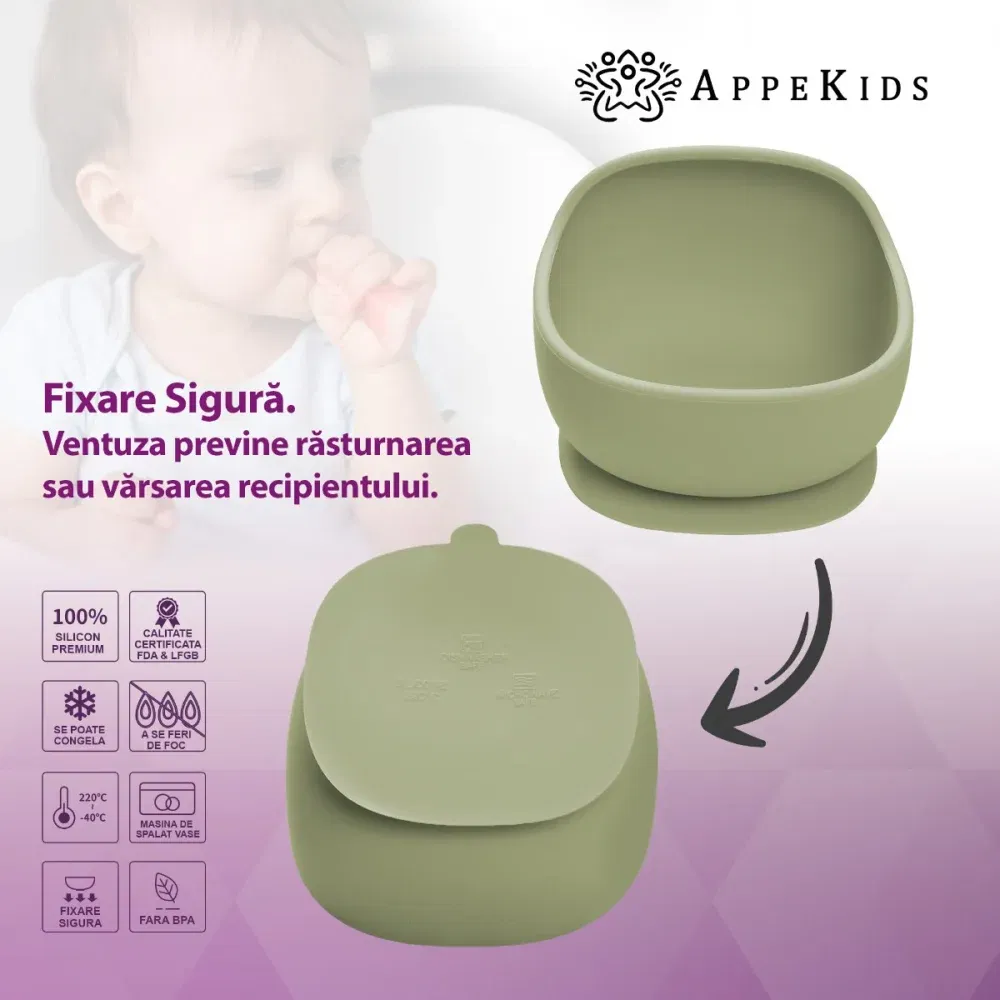 Bol din silicon cu ventuza, AppeKids, Classic - Verde [4]