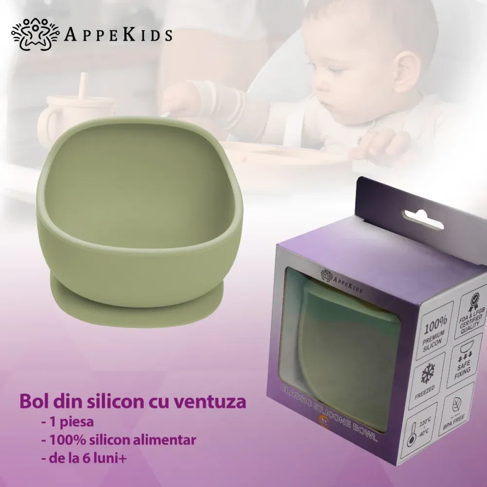 Bol din silicon cu ventuza, AppeKids, Classic - Verde [3]