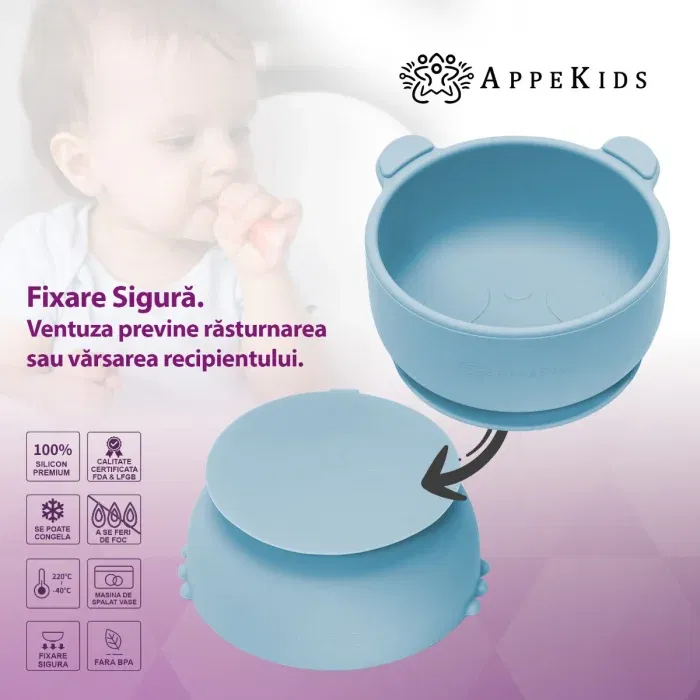 Bol din silicon cu ventuza, AppeKids, The Little Bear - Albastru [2]