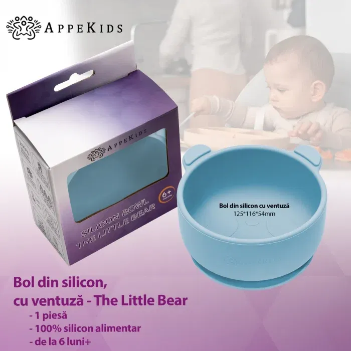 Bol din silicon cu ventuza, AppeKids, The Little Bear - Albastru [1]