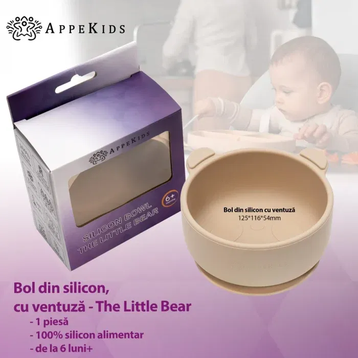 Bol din silicon cu ventuza, AppeKids, The Little Bear - Bej [5]