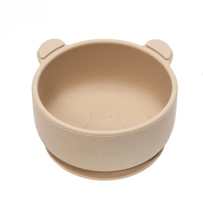 Termosuri, recipiente mâncare pentru copii - Bol din silicon cu ventuza, AppeKids, The Little Bear - Bej