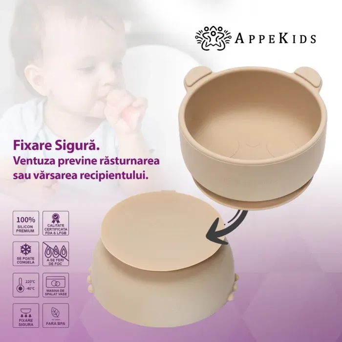 Bol din silicon cu ventuza, AppeKids, The Little Bear - Bej [3]
