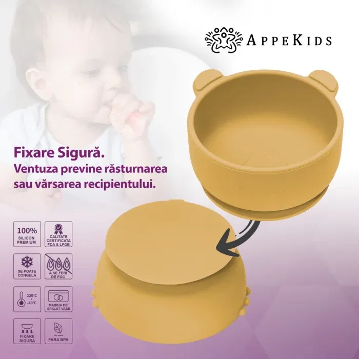 Bol din silicon cu ventuza, AppeKids, The Little Bear - Galben [4]