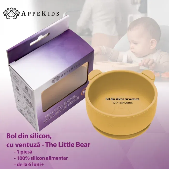 Bol din silicon cu ventuza, AppeKids, The Little Bear - Galben [2]
