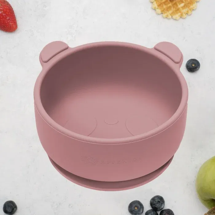 Termosuri, recipiente mâncare pentru copii - Bol din silicon cu ventuza, AppeKids, The Little Bear - Roz