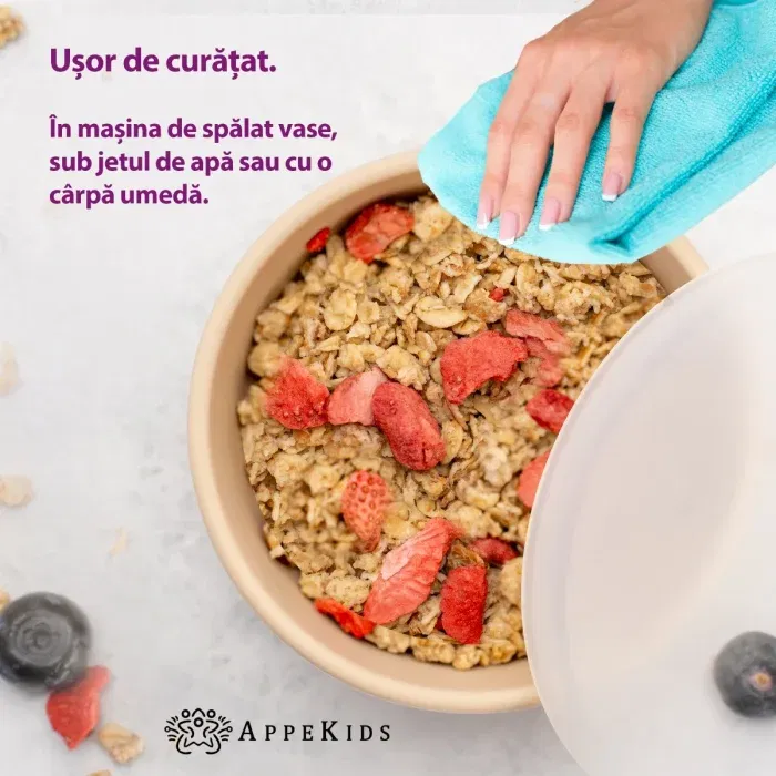 Bol din silicon cu ventuza si capac, AppeKids - Bej [4]