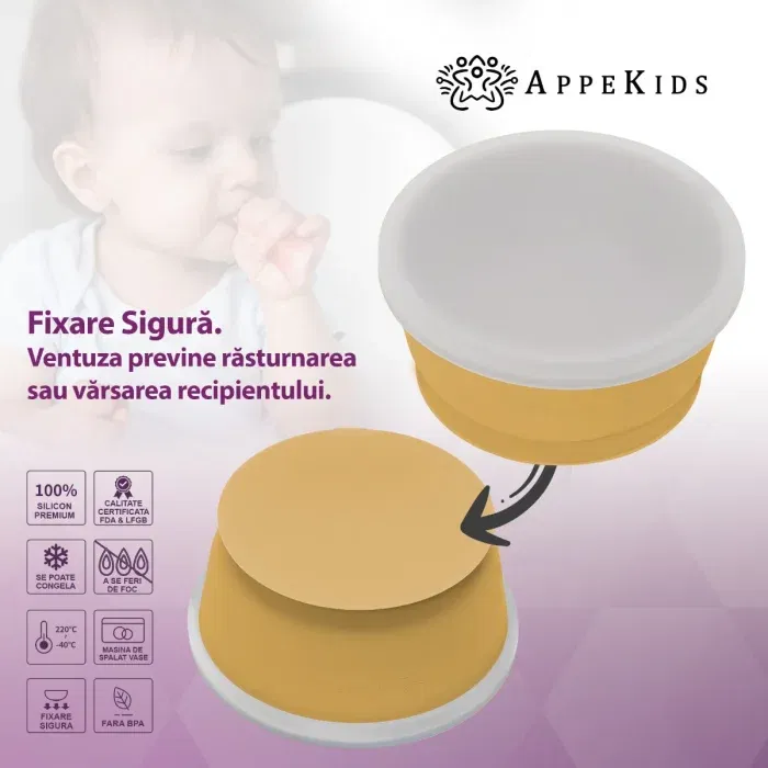 Bol din silicon cu ventuza si capac, AppeKids - Galben [4]