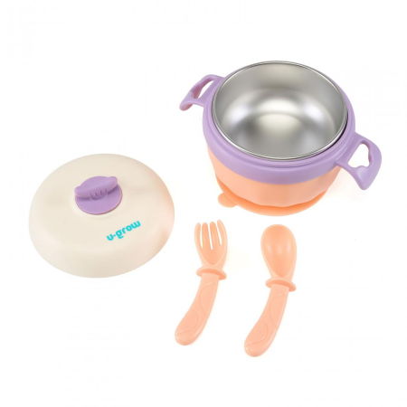 Bol termic , lingurita si furculita , baza antialunecare, mov, U-Grow [4]