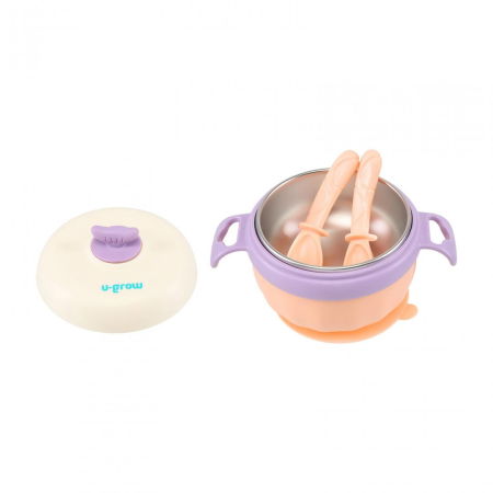 Bol termic , lingurita si furculita , baza antialunecare, mov, U-Grow [2]