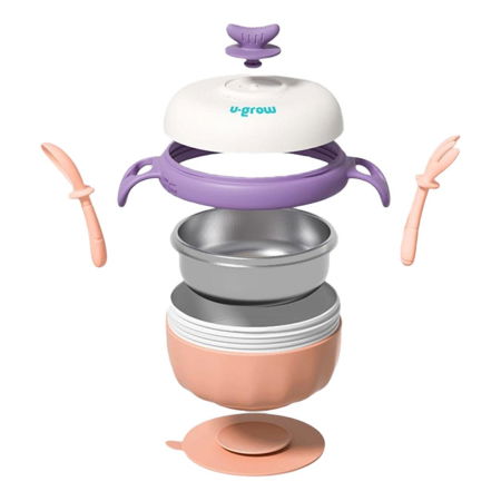 Bol termic , lingurita si furculita , baza antialunecare, mov, U-Grow [1]