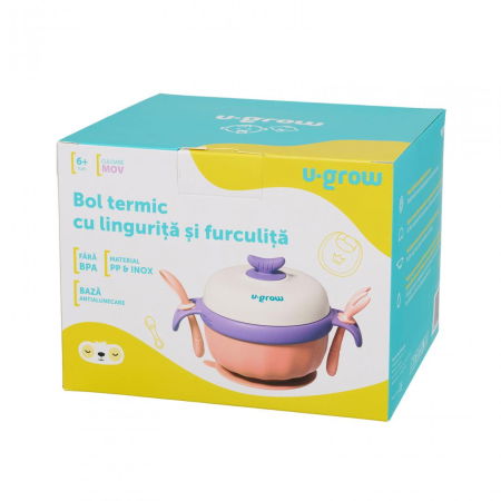 Bol termic , lingurita si furculita , baza antialunecare, mov, U-Grow [5]