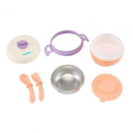Bol termic , lingurita si furculita , baza antialunecare, mov, U-Grow [3]