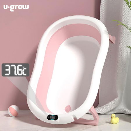 Cadita cu pernuta pentru bebelusi, termometru digital incorporat, pliabila, dop se scurgere, picioare anti-alunecare , roz, U-Grow [2]