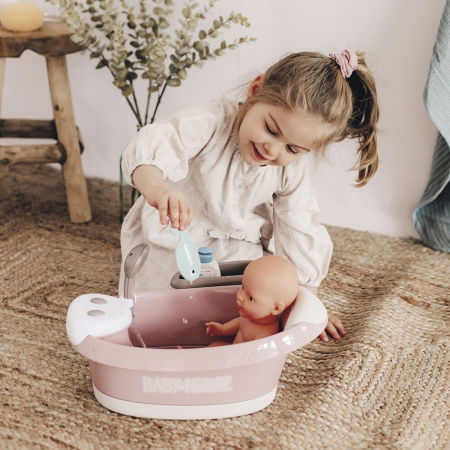 Cadita pentru papusa Smoby Baby Nurse Baleno Bath roz cu accesorii [1]