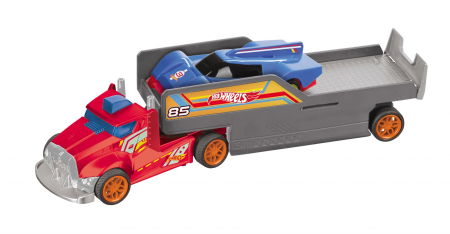 Jocuri și Jucării - CAMION CU REMORCA SI TELECOMANDA+1 MASINUTA INCLUSA, HOT WHEELS