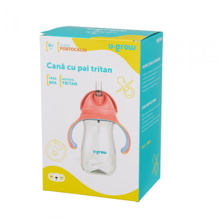 Cana cu pai tritan, orange, 300ml, U-Grow [3]